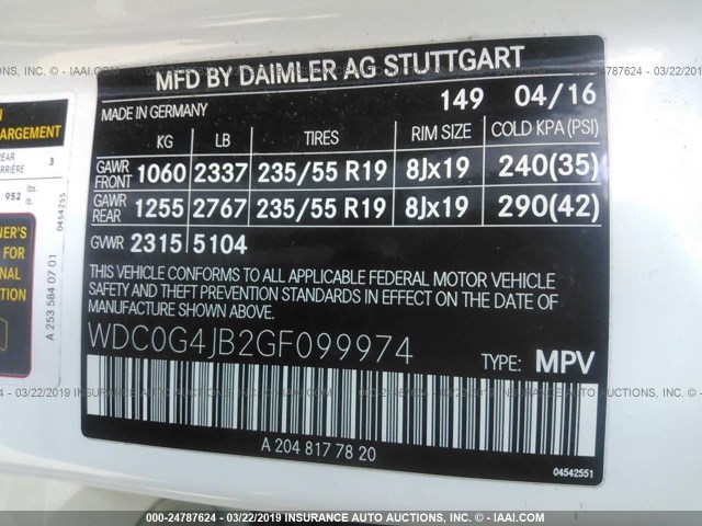 WDC0G4JB2GF099974 - 2016 MERCEDES-BENZ GLC WHITE photo 9