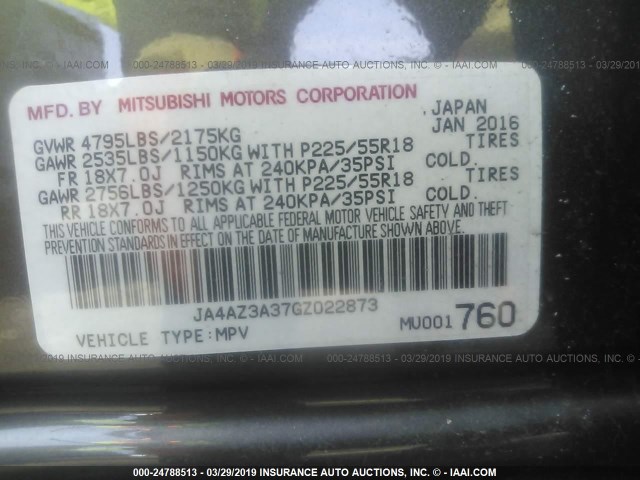 JA4AZ3A37GZ022873 - 2016 MITSUBISHI OUTLANDER SE/SEL BROWN photo 9