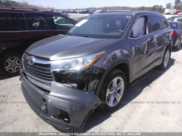 5TDDKRFH8FS083907 - 2015 TOYOTA HIGHLANDER LIMITED/LTD PLATINUM GRAY photo 2