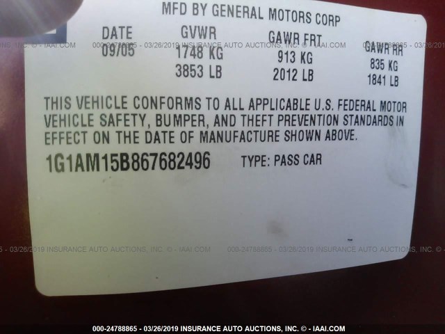 1G1AM15B867682496 - 2006 CHEVROLET COBALT SS RED photo 9