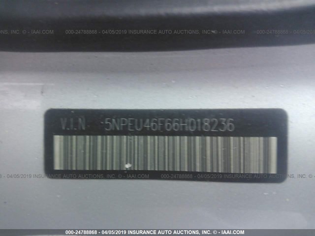 5NPEU46F66H018236 - 2006 HYUNDAI SONATA GLS/LX SILVER photo 9