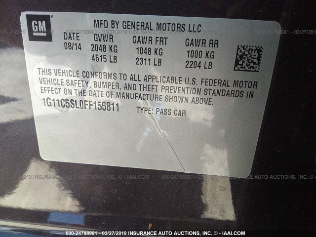 1G11C5SL0FF155811 - 2015 CHEVROLET MALIBU 1LT 紫色 照片 9