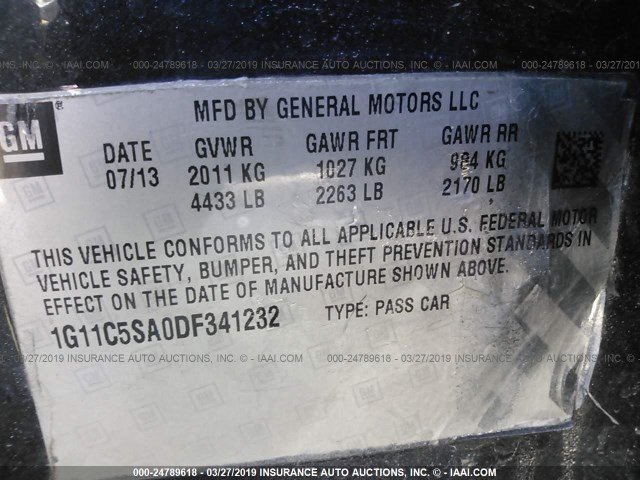 1G11C5SA0DF341232 - 2013 CHEVROLET MALIBU 1LT 黑色 照片 9