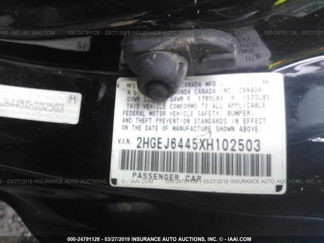 2HGEJ6445XH102503 - 1999 HONDA CIVIC DX BLACK photo 9