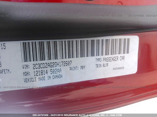 2C3CDZAG2GH172607 - 2016 DODGE CHALLENGER SXT RED photo 9