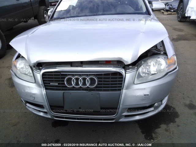 WAUDF78E26A246878 - 2006 AUDI A4 2.0T QUATTRO SILVER photo 6