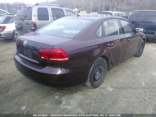 1VWAP7A37DC139626 - 2013 VOLKSWAGEN PASSAT S MAROON photo 4