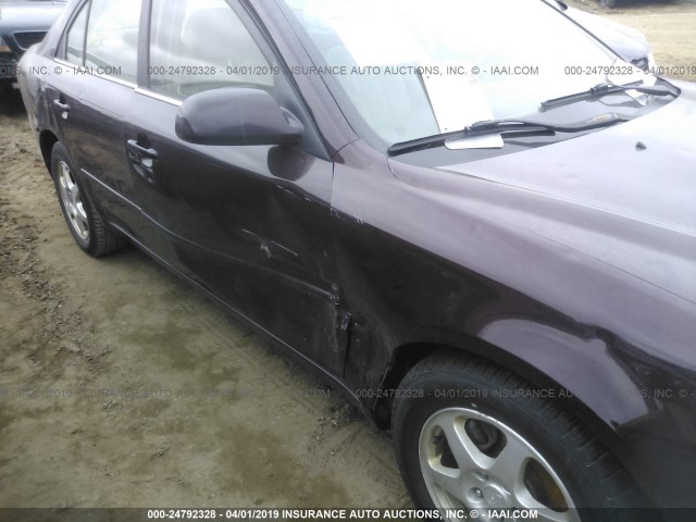 5NPEU46F56H068173 - 2006 HYUNDAI SONATA GLS/LX MAROON photo 6