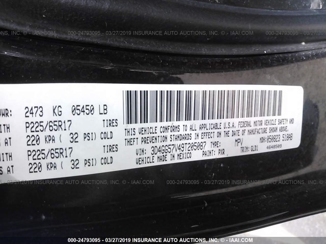 3D4GG57V49T205087 - 2009 DODGE JOURNEY SXT BLACK photo 9