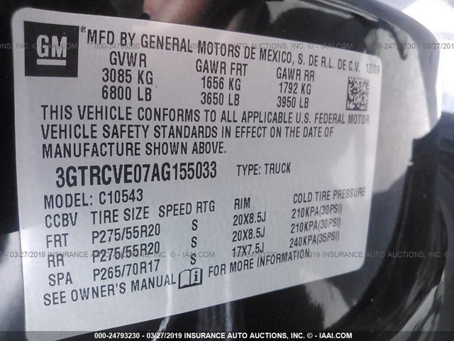 3GTRCVE07AG155033 - 2010 GMC SIERRA C1500 SLE BLACK photo 9