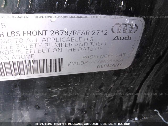 WAUDH74FX6N096651 - 2006 AUDI A6 3.2 QUATTRO GREEN photo 9