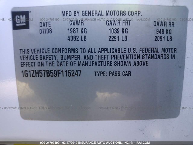 1G1ZH57B59F115247 - 2009 CHEVROLET MALIBU 1LT 白色 照片 9