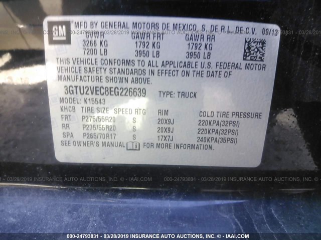 3GTU2VEC8EG226639 - 2014 GMC SIERRA K1500 SLT BLACK photo 9