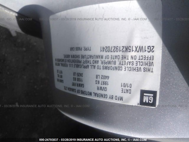 2G1WX15K219270241 - 2001 CHEVROLET MONTE CARLO SS ვერცხლისფერი ფოტო 9