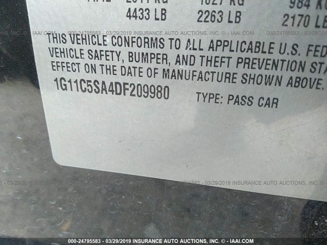 1G11C5SA4DF209980 - 2013 CHEVROLET MALIBU 1LT 黑色 照片 9