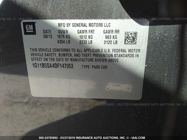 1G11B5SA4DF147953 - 2013 CHEVROLET MALIBU LS Dark Brown photo 9