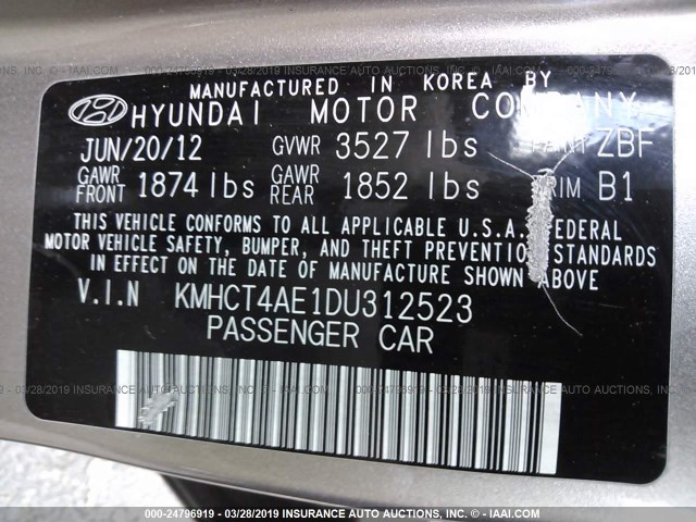 KMHCT4AE1DU312523 - 2013 HYUNDAI ACCENT GLS/GS GOLD photo 9