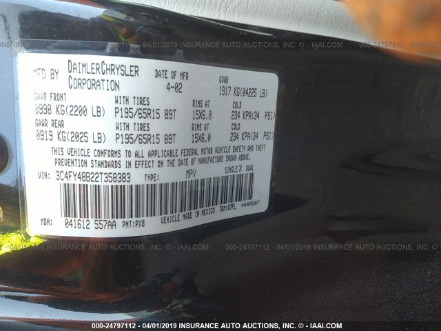 3C4FY48B22T358383 - 2002 CHRYSLER PT CRUISER CLASSIC BLACK photo 9