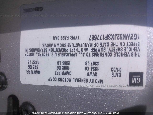 1G2WK52JX3F177667 - 2003 PONTIAC GRAND PRIX SE 银色 照片 9
