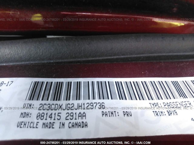 2C3CDXJG2JH129736 - 2018 DODGE CHARGER GT MAROON photo 9