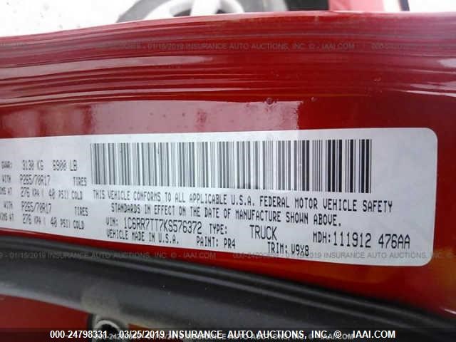 1C6RR7TT7KS576372 - 2019 RAM 1500 CLASSIC SLT RED photo 9