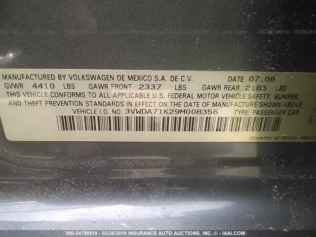 3VWDA71K29M008356 - 2009 VOLKSWAGEN GLI ლურჯი ფოტო 9