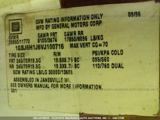 IGBJ6H1J6VJ100716 - 1997 CHEVROLET C-SERIES C6H042 Unknown photo 9