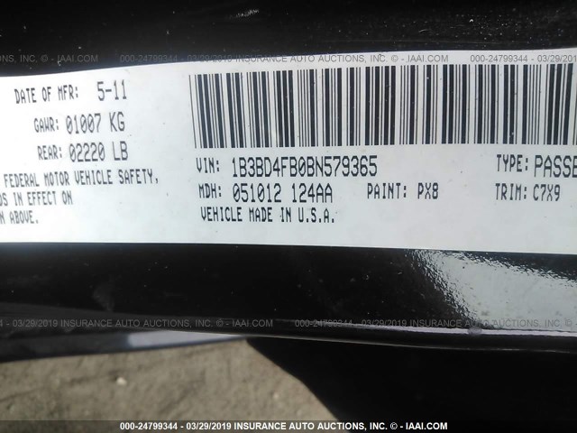 1B3BD4FB0BN579365 - 2011 DODGE AVENGER EXPRESS BLACK photo 9