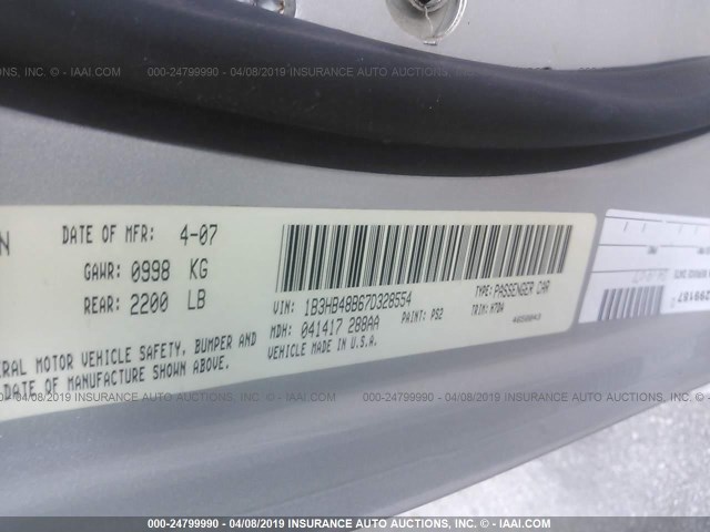 1B3HB48B67D328554 - 2007 DODGE CALIBER SXT SILVER photo 9