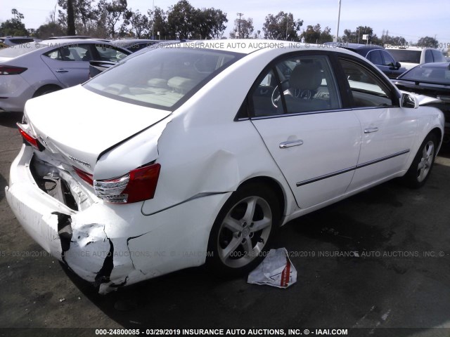 5NPEU46C98H325991 - 2008 HYUNDAI SONATA SE/LIMITED WHITE photo 4