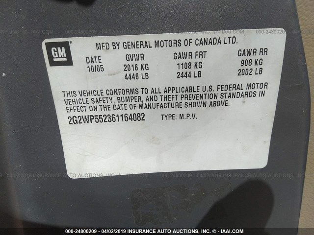 2G2WP552361164082 - 2006 PONTIAC GRAND PRIX TAN photo 9