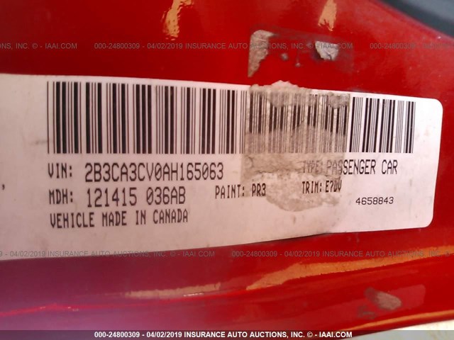 2B3CA3CV0AH165063 - 2010 DODGE CHARGER SXT RED photo 9