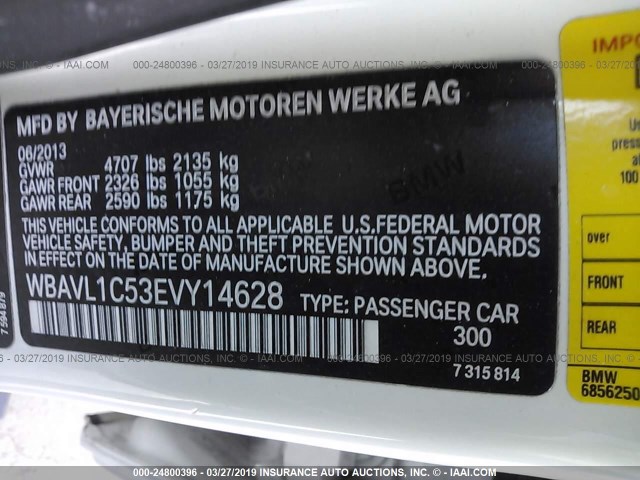 WBAVL1C53EVY14628 - 2014 BMW X1 XDRIVE28I WHITE photo 9