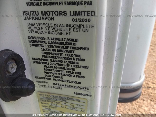 JALE5W16XA7901476 - 2010 ISUZU NQR WHITE photo 9