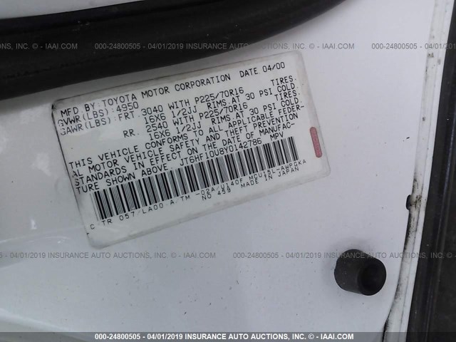 JT6HF10U8Y0142786 - 2000 LEXUS RX 300 WHITE photo 9