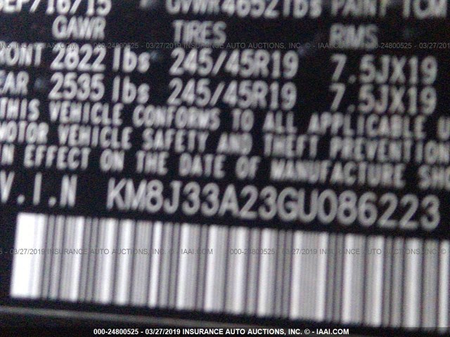 KM8J33A23GU086223 - 2016 HYUNDAI TUCSON LIMITED/SPORT AND ECO/SE BLACK photo 9