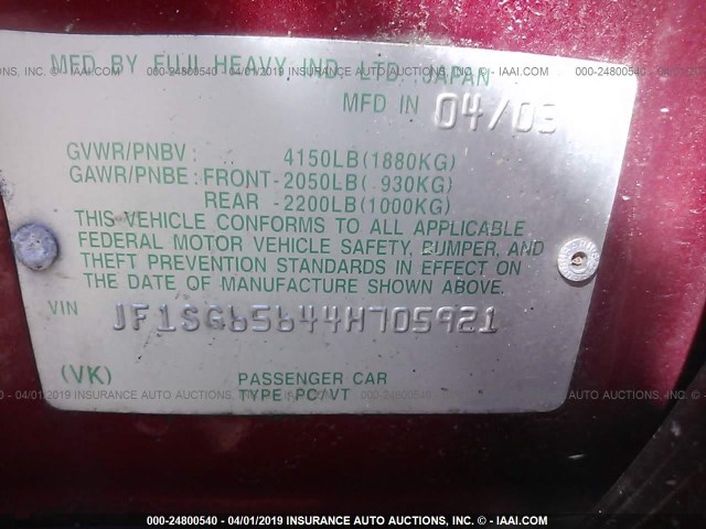 JF1SG65644H705921 - 2004 SUBARU FORESTER 2.5XS RED photo 9