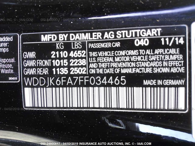 WDDJK6FA7FF034465 - 2015 MERCEDES-BENZ SL 400 BLACK photo 9