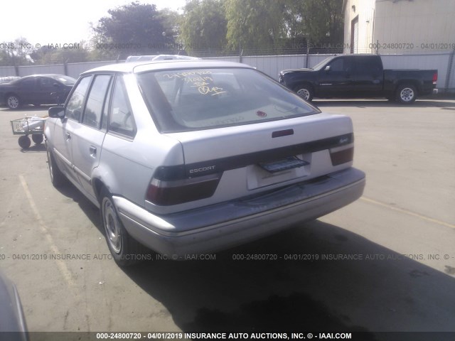 1FAPP9594KW163262 - 1989 FORD ESCORT LX SILVER photo 3