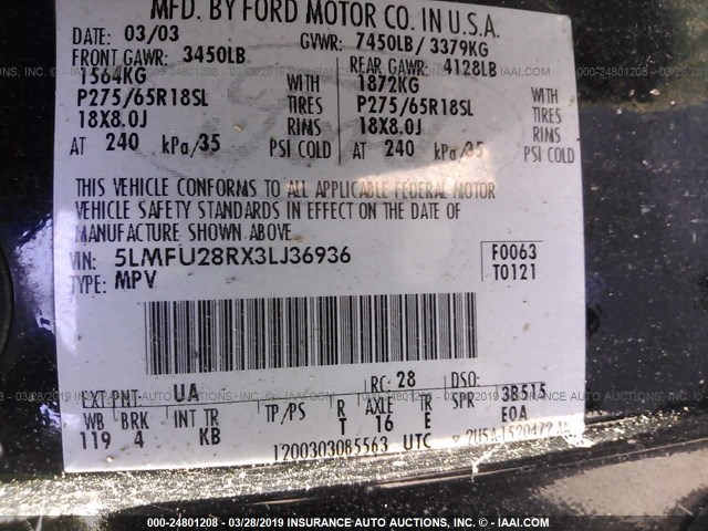 5LMFU28RX3LJ36936 - 2003 LINCOLN NAVIGATOR Qara foto 9