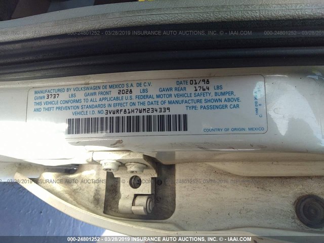 3VWRF81H7WM234339 - 1998 VOLKSWAGEN JETTA TDI WHITE photo 9