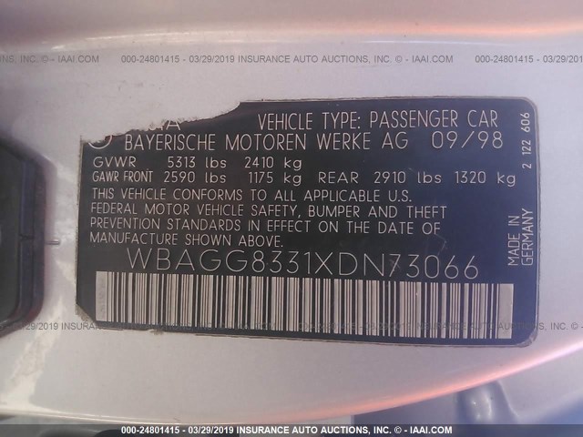 WBAGG8331XDN73066 - 1999 BMW 740 I AUTOMATIC Күміс фото 9