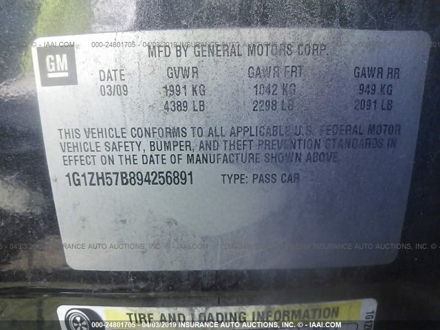 1G1ZH57B894256891 - 2009 CHEVROLET MALIBU 1LT 黑色 照片 9