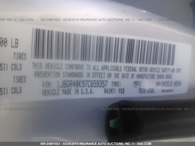 1J8GR48K97C659357 - 2007 JEEP GRAND CHEROKEE LAREDO/COLUMBIA/FREEDOM 银色 照片 9