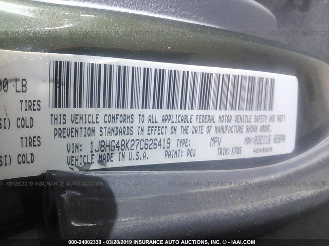 1J8HG48K27C626419 - 2007 JEEP COMMANDER GREEN photo 9