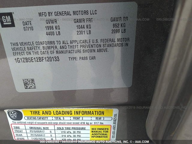 1G1ZB5E12BF120133 - 2011 CHEVROLET MALIBU LS BROWN photo 9