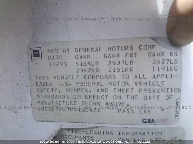 1G1BL52W7RR120426 - 1994 CHEVROLET CAPRICE CLASSIC WHITE photo 9