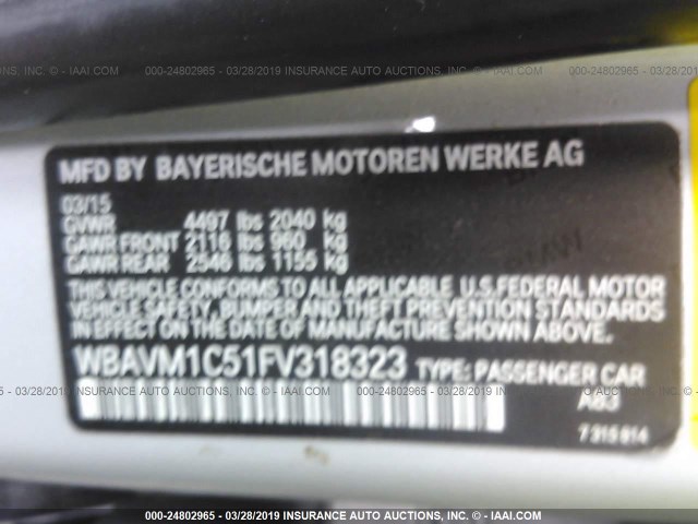 WBAVM1C51FV318323 - 2015 BMW X1 SDRIVE28I SILVER photo 9
