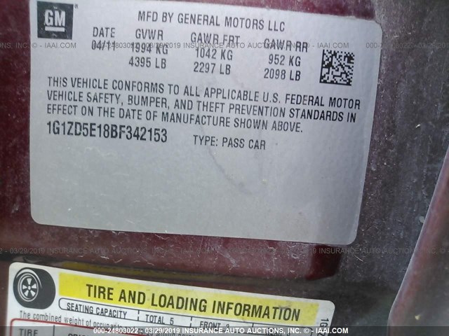 1G1ZD5E18BF342153 - 2011 CHEVROLET MALIBU 2LT MAROON photo 9