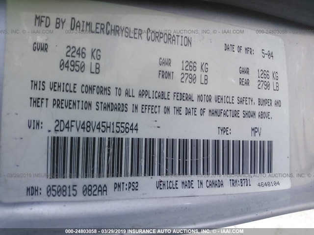 2D4FV48V45H155644 - 2005 DODGE MAGNUM SXT ვერცხლისფერი ფოტო 9